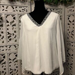 B DESIGN MAGNIFICENT PEARLY WHITE ANGEL WING SLEEVES WISPY TOP